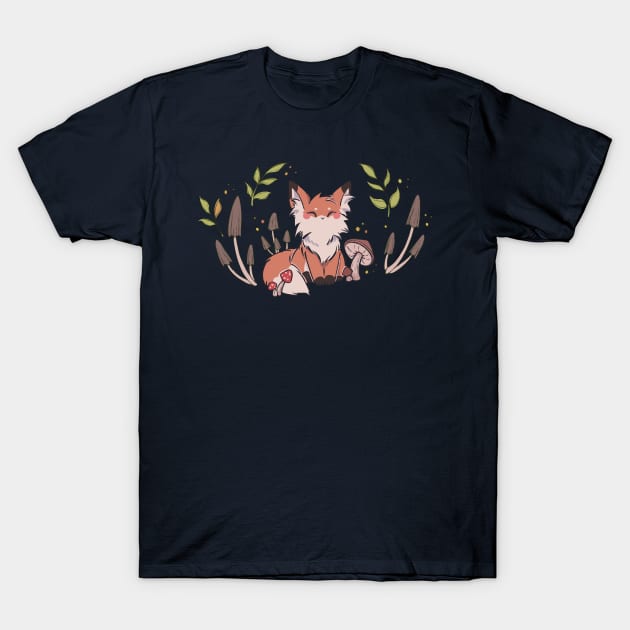 Autumn Mushroom Fox T-Shirt by Thirea